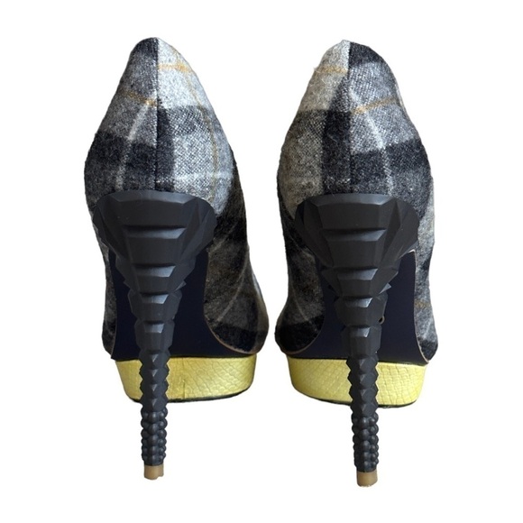 Rachel Zoe Keegan Gray Plaid Funky Stiletto Pumps Size 5.5 - Picture 4 of 11